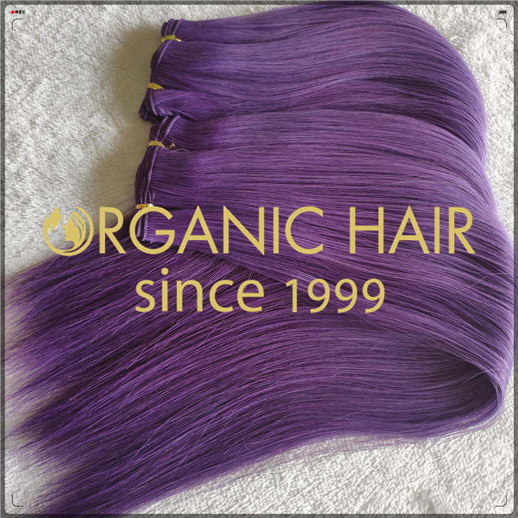 Purple color hand tied weft top quality hair extensions CNY015